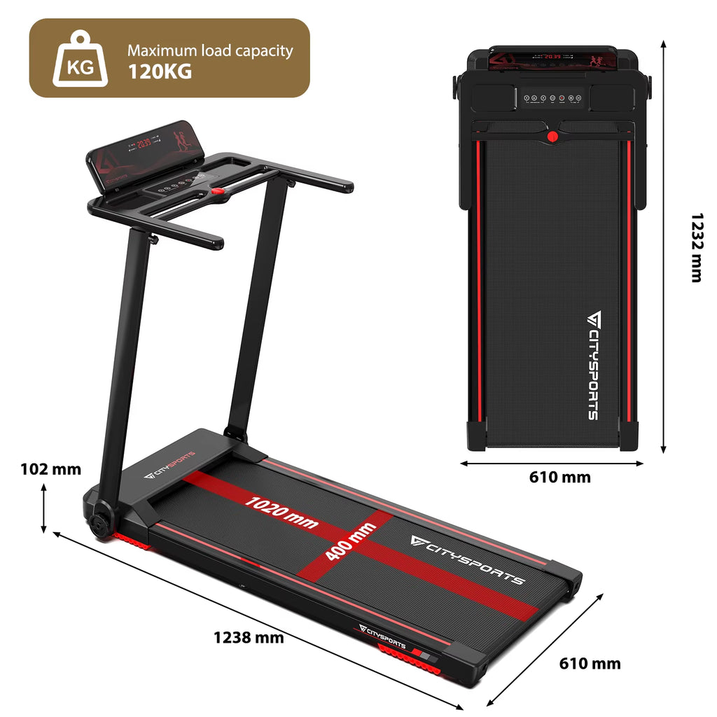 2-in-1 Folding Electric Treadmill for Home and Office, 120kg Capacity, 1-12 km/h Speed, APP Connectivity, Remote Control
