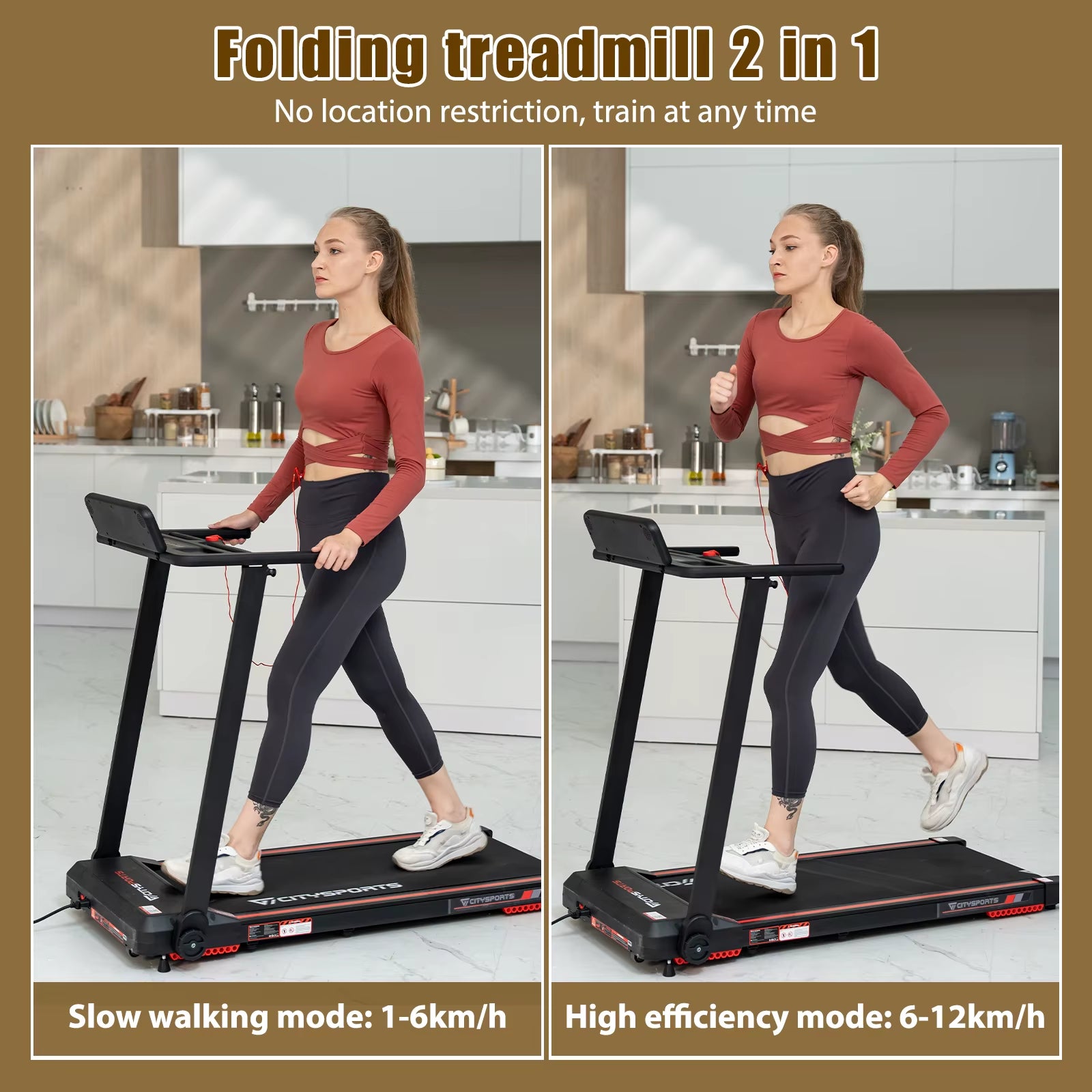 2-in-1 Folding Electric Treadmill for Home and Office, 120kg Capacity, 1-12 km/h Speed, APP Connectivity, Remote Control