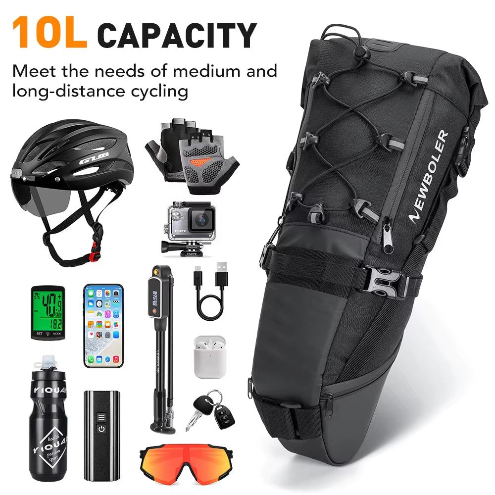 Bike Saddle Bag Waterproof MTB Road Bicycle 10L 13L Large Capacity Cycling Bag Foldabe Tail Rear Bag Trunk Accessories