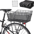 Rear Bike Basket - Large Bicycle Rear Basket with Cargo Net and Waterproof Cover, Wire Bike Baskets Rear Large Capacity (NO Bike Rack Include)