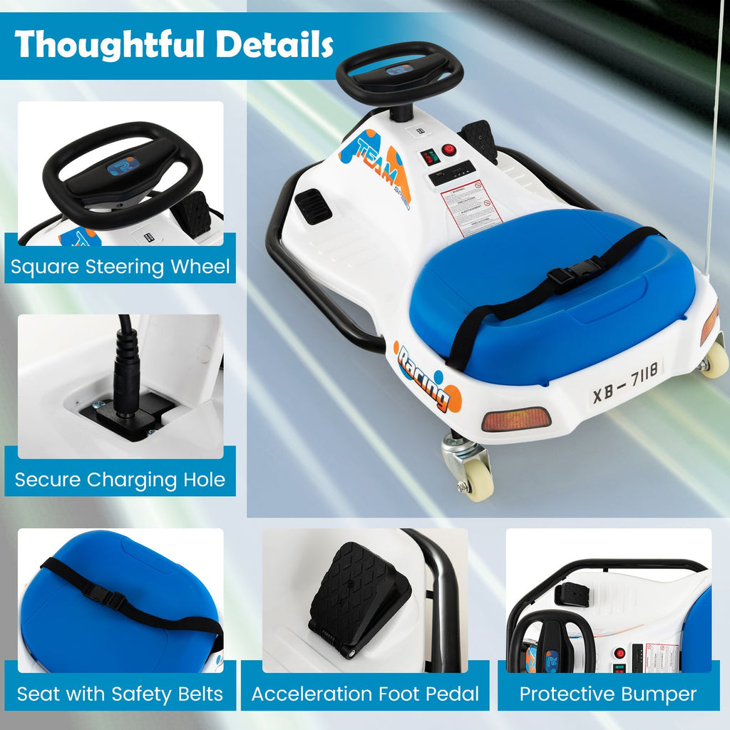 Electric Drifting Go Kart for Kids with 360° Spin Wireless Connection and USB