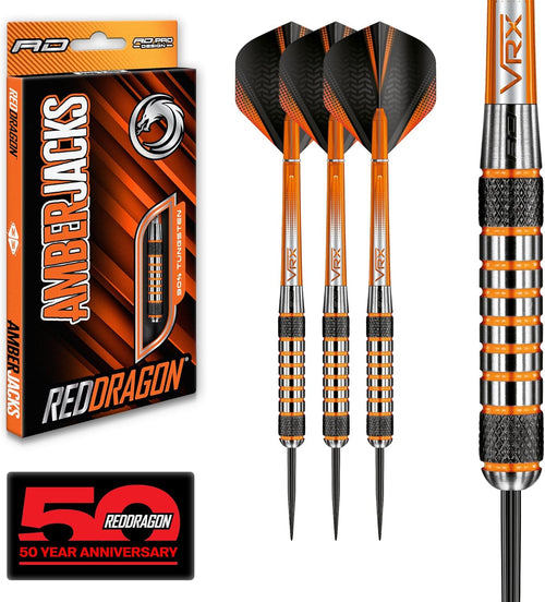Amberjack Tungsten Darts Set with Darts Flights & Dart Stems (Shafts) – Professional 90% Tungsten Premium Darts Set – Available in 22G, 23G, 24G, 25G, 26G, 27G, 28G, 30G