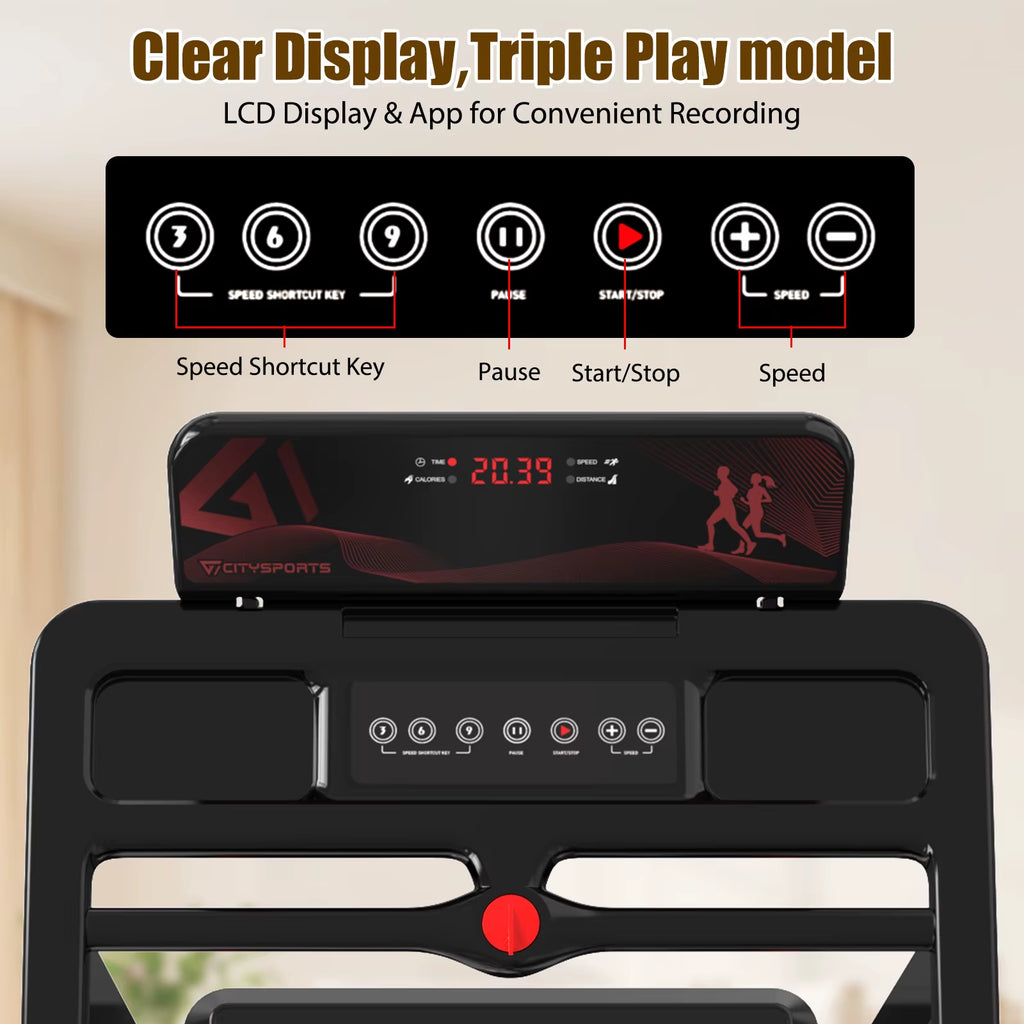 2-in-1 Folding Electric Treadmill for Home and Office, 120kg Capacity, 1-12 km/h Speed, APP Connectivity, Remote Control