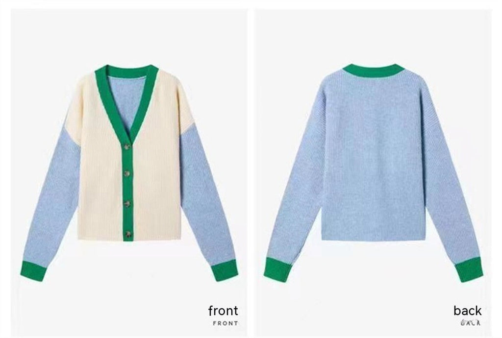 Spring and Autumn V-Neck Loose Knitted Cardigan Women'S Coat Sweater