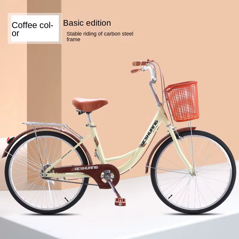 WOLFACE 22 Inch/24 Inch/26 Inch Carbon Steel Frame Adult Bicycle Student Scooter Princess Bicycle Ordinary Pedal Road Bicycle