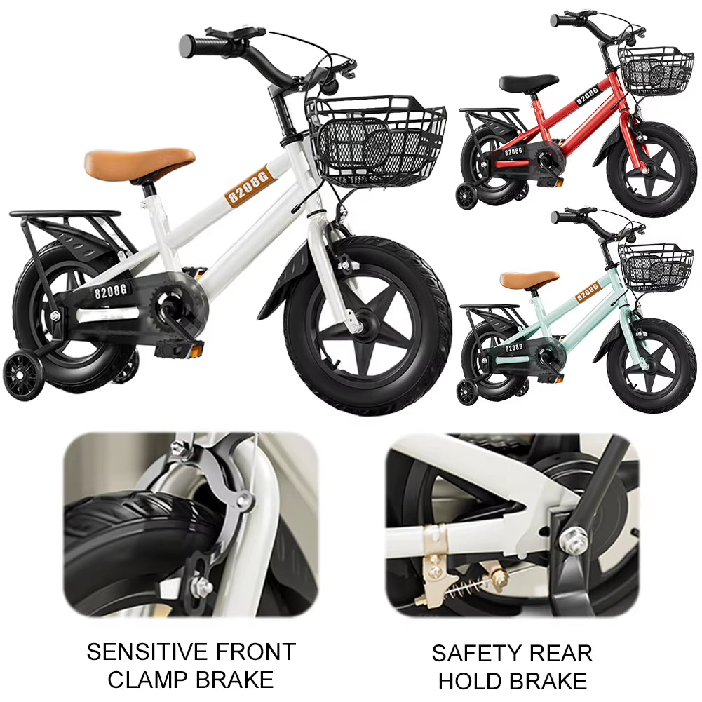 12 Inch Children Kids Bike Bicycle with Training Wheels & Basket Toddler Kids Bicycle for Ages 3-7 Years Old Boys Girls Train