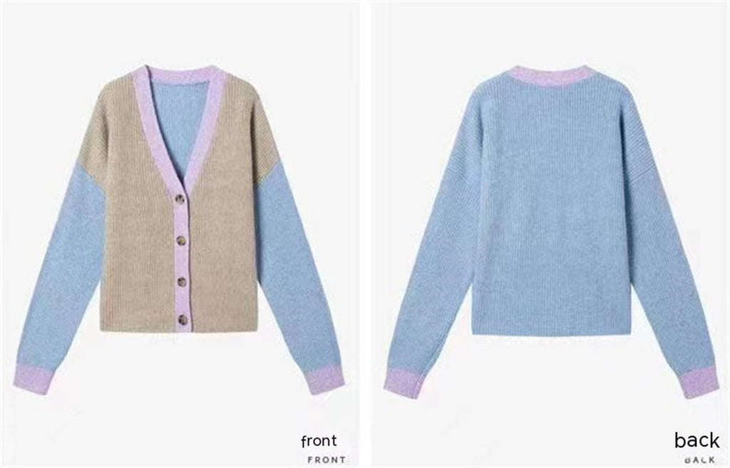 Spring and Autumn V-Neck Loose Knitted Cardigan Women'S Coat Sweater