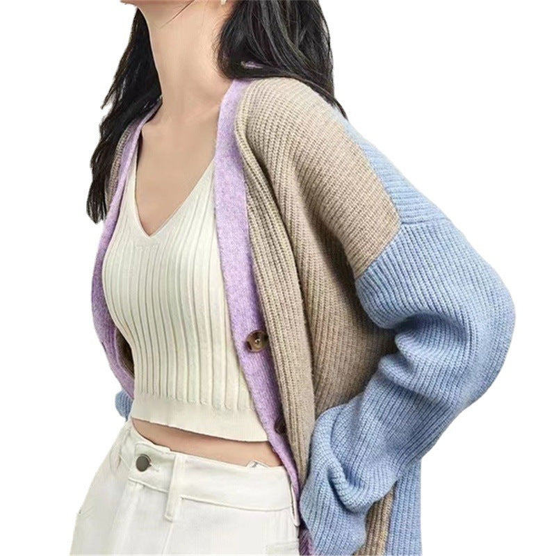 Spring and Autumn V-Neck Loose Knitted Cardigan Women'S Coat Sweater