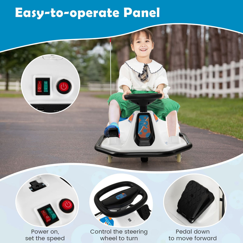 Electric Drifting Go Kart for Kids with 360° Spin Wireless Connection and USB